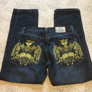 Myth Denim Dark Wash Gold Embellished Jeans Sz 38